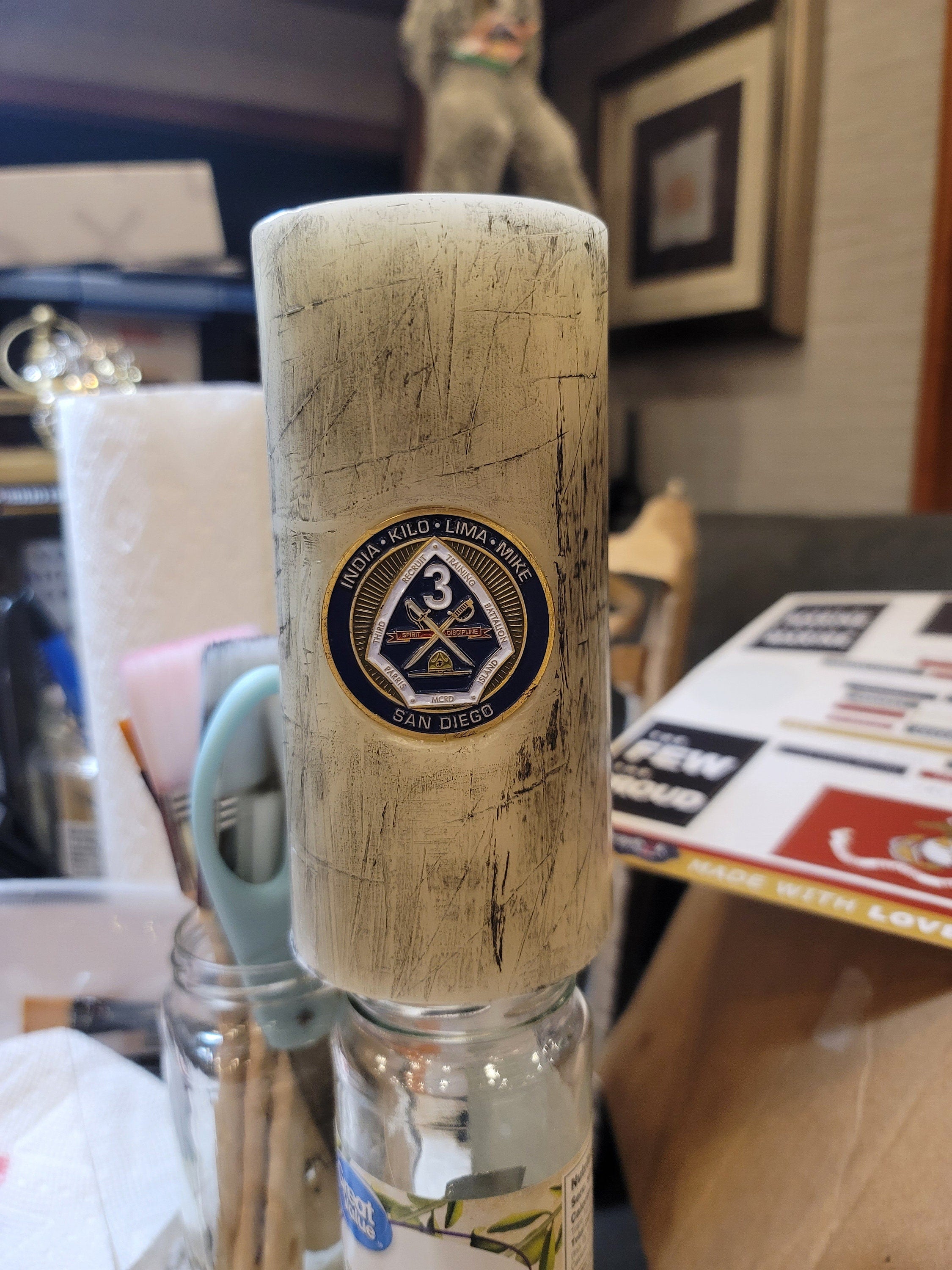 Real Flame Crucible Candle with Embedded Coins | USMC Bootcamp Keepsake
