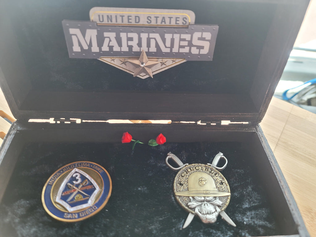 USMC Crucible Coin Keepsake Box | Handcrafted by Veterans | Bootcamp Gift