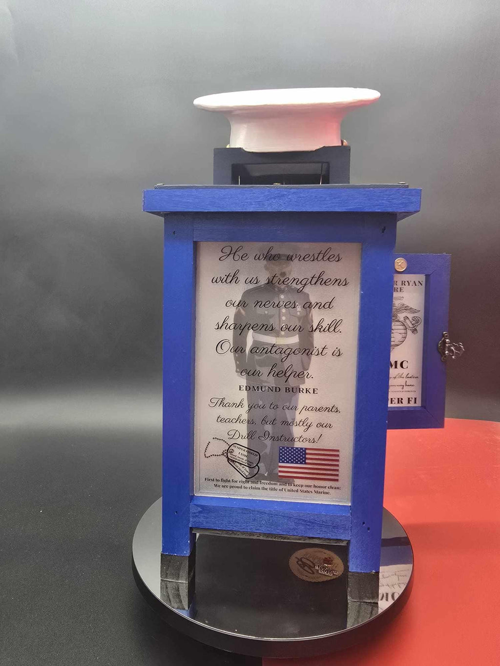 Dress Blues USMC Crucible Lantern with LED Candle | Handcrafted by Veterans | Bootcamp Gift