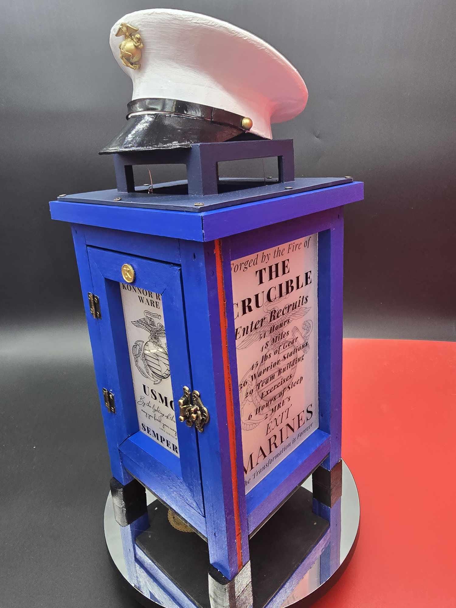 Dress Blues USMC Crucible Lantern with LED Candle | Handcrafted by Veterans | Bootcamp Gift