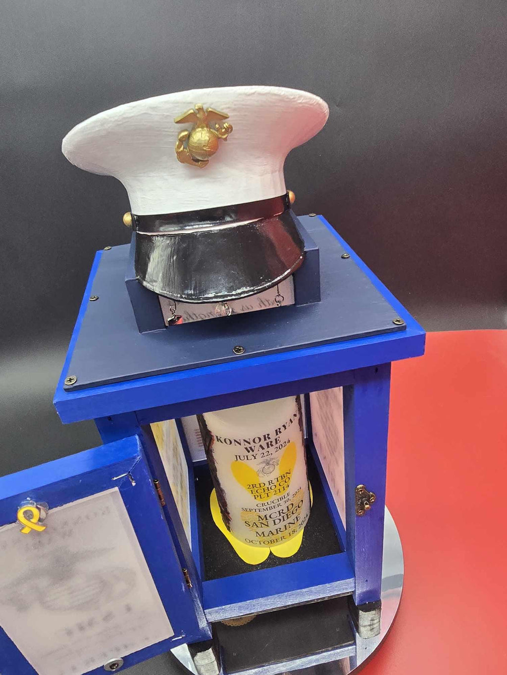 Dress Blues USMC Crucible Lantern with LED Candle | Handcrafted by Veterans | Bootcamp Gift