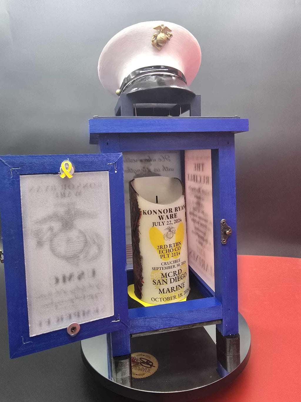 Dress Blues USMC Crucible Lantern with LED Candle | Handcrafted by Veterans | Bootcamp Gift
