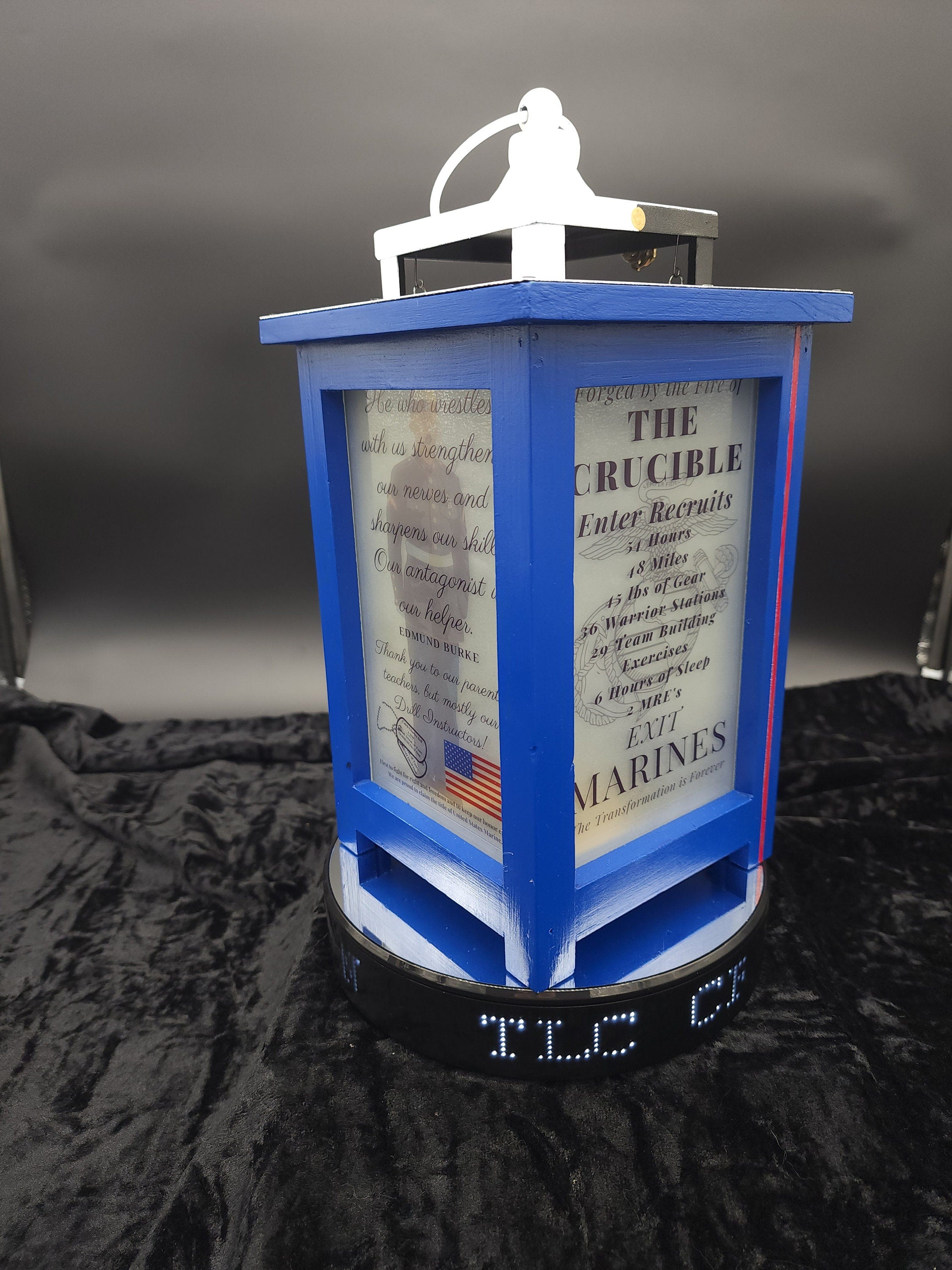 Dress Blues USMC Crucible Lantern with LED Candle | Handcrafted by Veterans | Bootcamp Gift