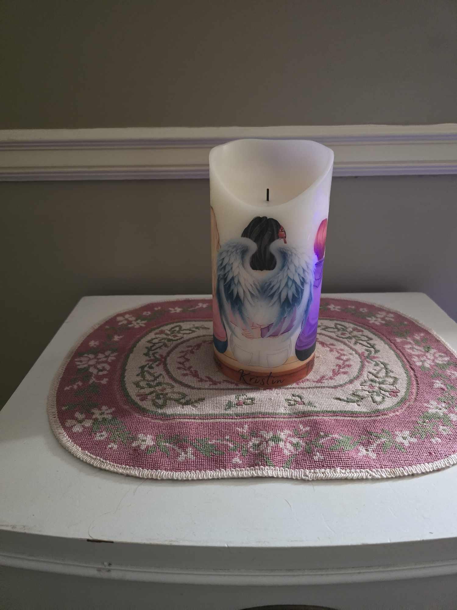 Custom Memorial Candle with Timer | Personalized Angel Design | Eternal Tribute