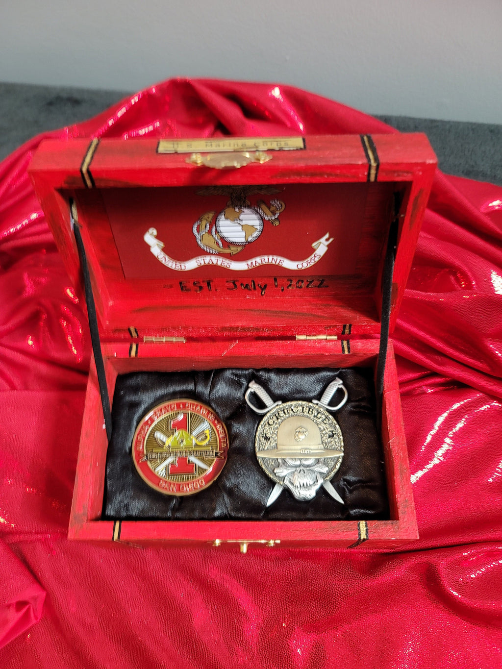 USMC Crucible Coin Keepsake Box | Handcrafted by Veterans | Bootcamp Gift