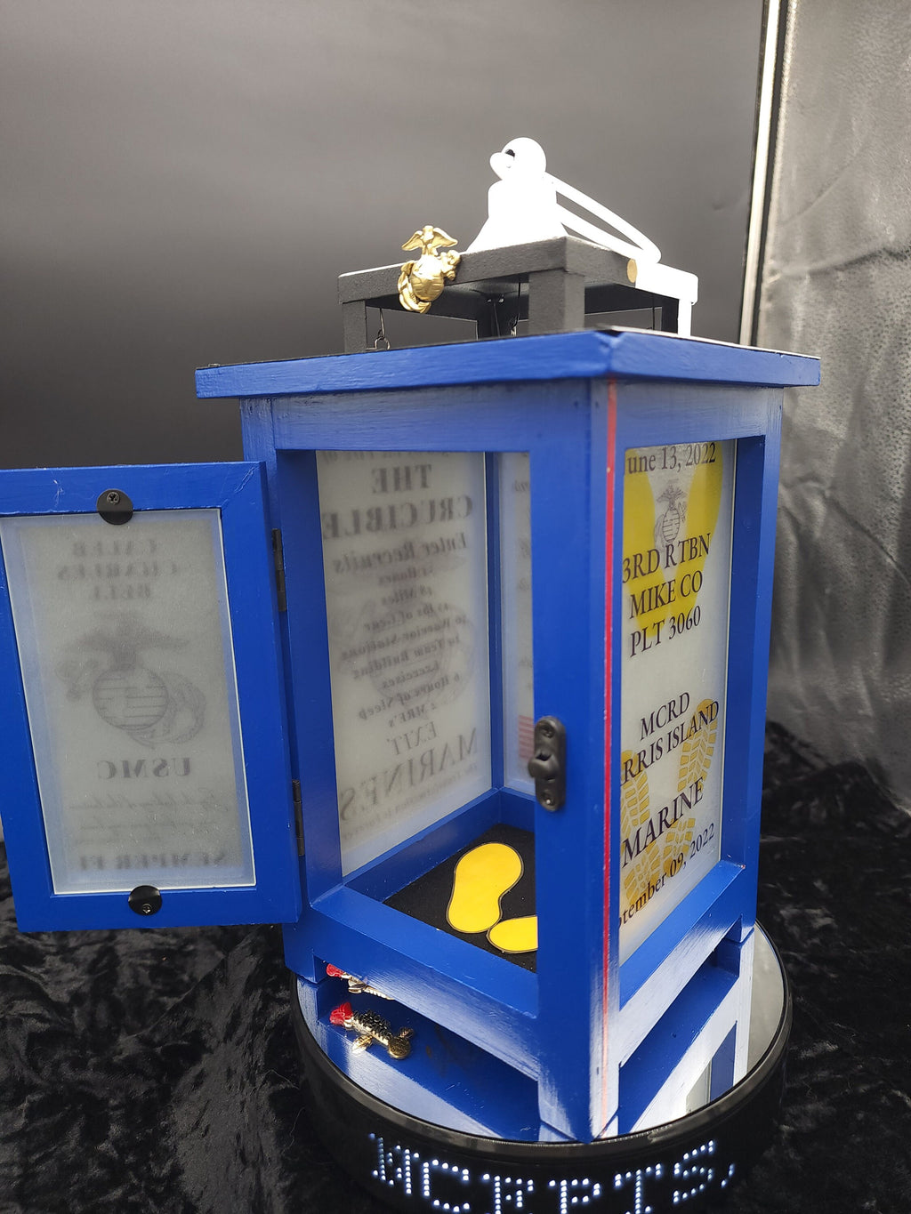 Dress Blues USMC Crucible Lantern with LED Candle | Handcrafted by Veterans | Bootcamp Gift