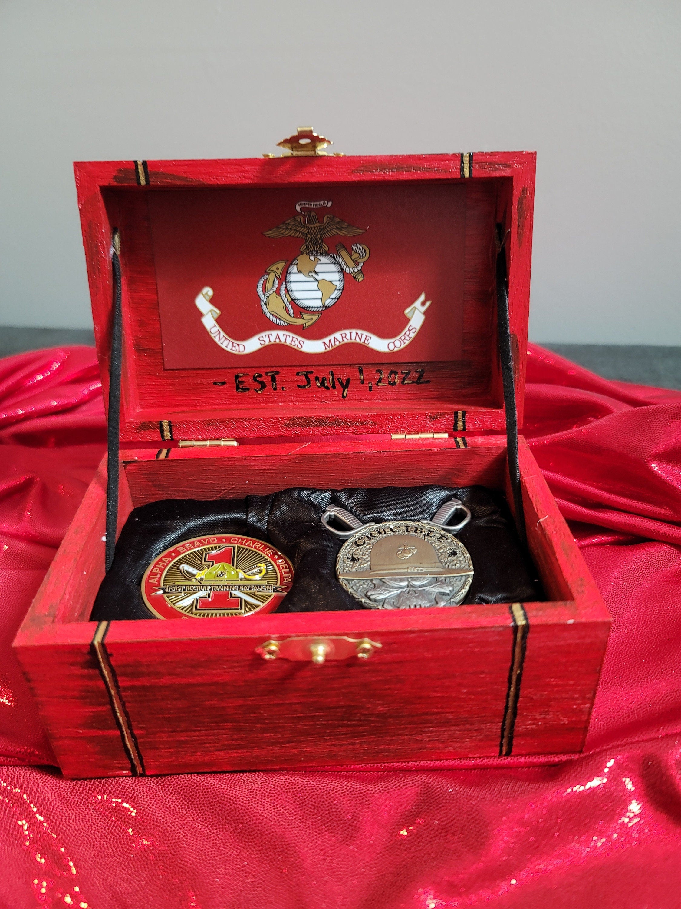 USMC Crucible Coin Keepsake Box | Handcrafted by Veterans | Bootcamp Gift