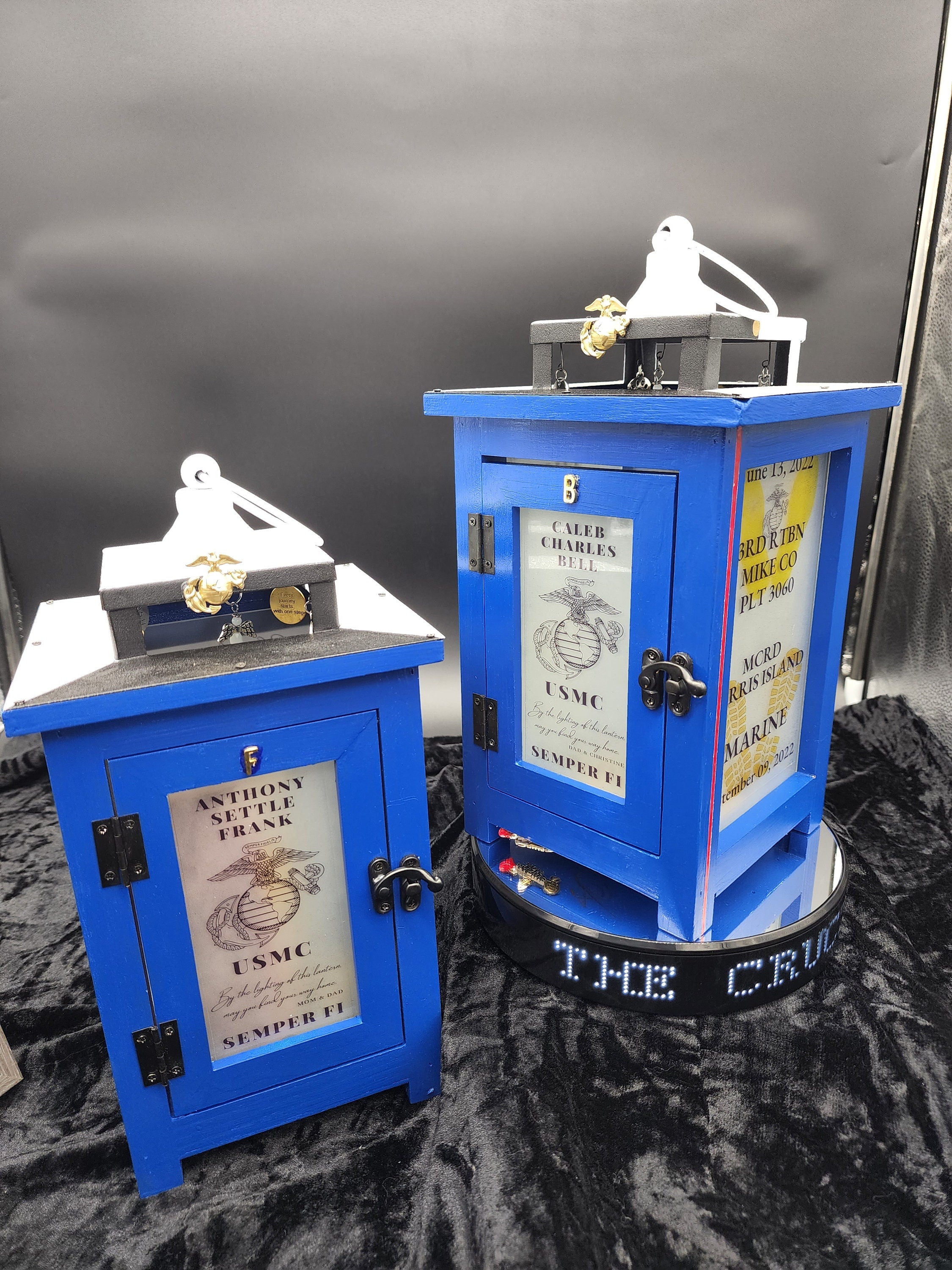 Dress Blues USMC Crucible Lantern with LED Candle | Handcrafted by Veterans | Bootcamp Gift