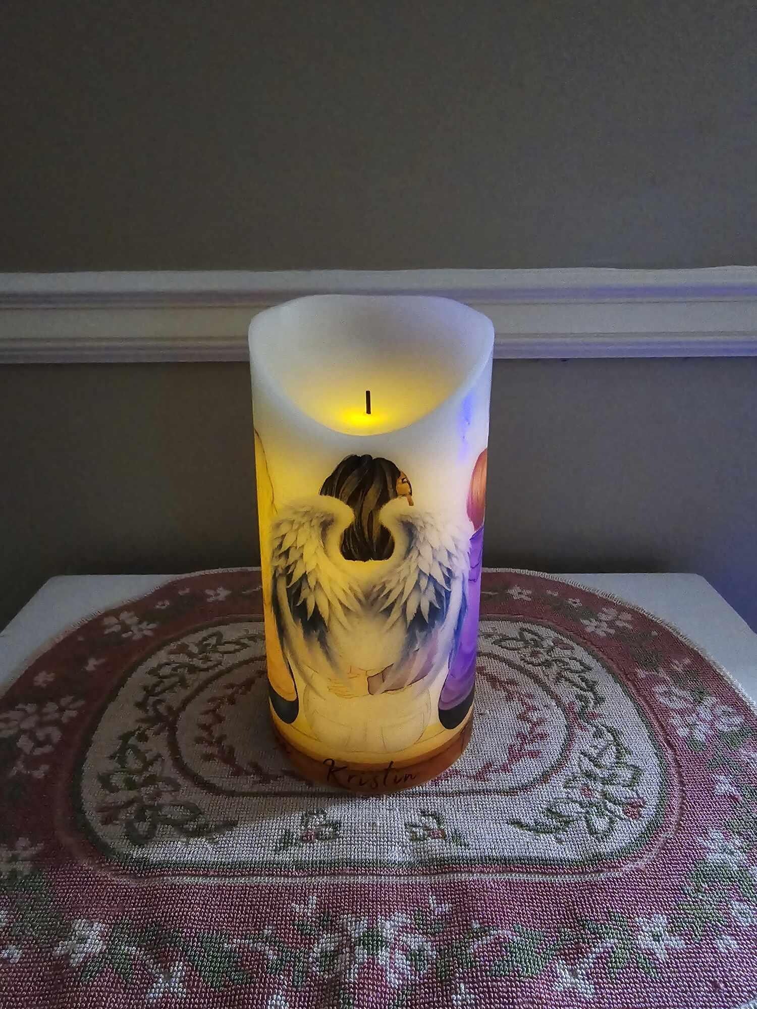 Custom Memorial Candle with Timer | Personalized Angel Design | Eternal Tribute