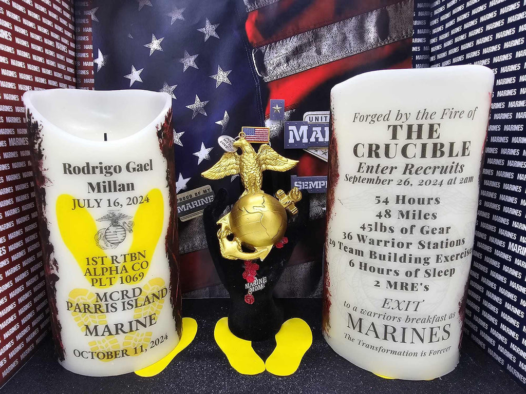 Personalized LED Crucible Candle | USMC Bootcamp Gift | Veteran-Made