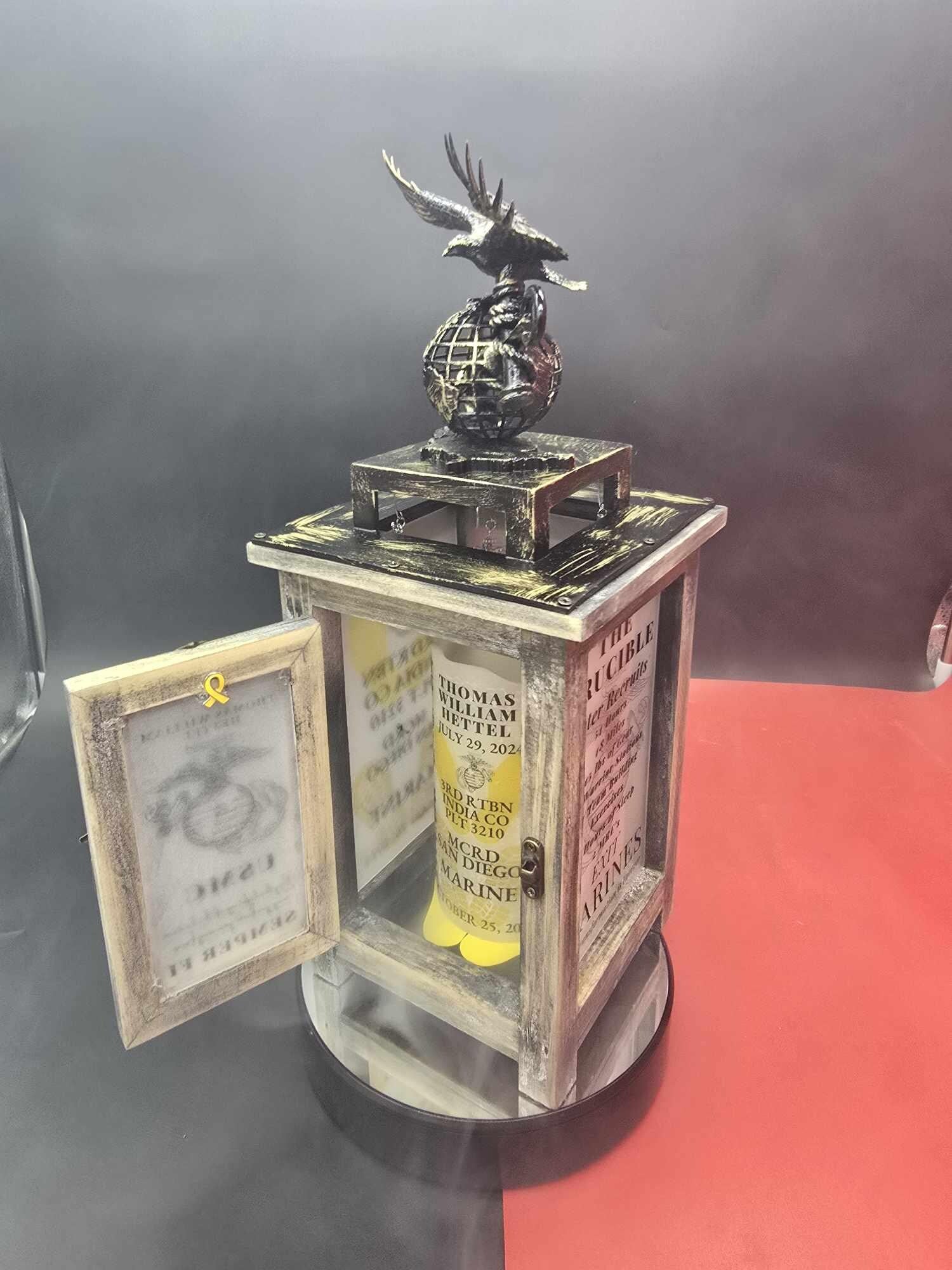 USMC Crucible Lantern with EGA Top & LED Candle | Bootcamp Gift